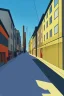 Placeholder: Bauhaus style city street stockholm, sloped street, street scene, cel - shading, flcl, jet set radio future, golden hour, Swedish town, concentrated buildings, swedish neighborhood, cel - shaded, strong shadows, vivid hues, y 2 k aesthetic