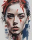 Placeholder: A portrait of a Singer Danish MØ face, painting by Yoji Shinkawa, darkblue and darkred tones,