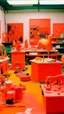 Placeholder: A salmon orange colored workshop made out of toys painted by Andy Warhol