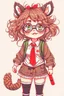 Placeholder: anime racoon girl with glasses curly hair fullbody