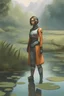 Placeholder: [Asimov's Foundation] A woman in scifi outfit around a pond