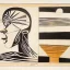 Placeholder: drawn in single line by Nicolai Blatter with hatch with parallel wavy lines metal engraving with african man dance procession in salvador dali style or picasso style