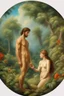 Placeholder: Adam and Eve in a very beautiful paradise, in the style of oil painting