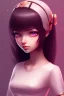 Placeholder: girl, cute, beautiful, black hair, long hair, straight hair, bangs, pink shirt, big eyes, brown eyes, close up portrait, kawaii