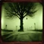 Placeholder: Dark street creepy fog colours strong texture artistic polaroid volumetric light tree nightmare Yves Tanguy