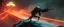 Placeholder: volume fog light, hyper real rock ant lizard man general with hi tech transcendent weapon arsenal from hell, guarding bridge up to space saucer neon plastic transparent