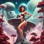 Placeholder: slim Sci-fi pin-up girl on an alien planet of cloud trees