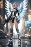 Placeholder: Front view excited realistic HD photograph,angel mechines,realistic photo beautiful anime digital human anime woman,full body,mechanical armor silver chromecast shine.style: details digitalphoto