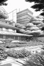 Placeholder: Tokyo garden in Summer abstract pencil black and white STYLE OF HIROKU OGAI