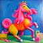 Placeholder: Big pink plastic toy horse.19th painting