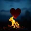 Placeholder: heart on fire, beautiful background, romantic night mood