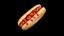 Placeholder: A hotdog with sauce on a black background