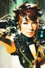 Placeholder: Tori Amos as a cyber punk mercenary girl , painting by Yoji Shinkawa and Katsushika Hokusai, highly detailed facial features, finely drawn and inked, 4k, huge girl