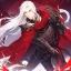 Placeholder: Vampire knight, young man, handsome, long white hair, black full plate armor, red cape