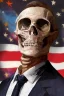 Placeholder: a head and shoulders portrait of a skeleton dressed in a three-piece suit as the president of the united states, based on us currency, united states one dollar bill, shades of green, line ink green drawing, real-life, colors match the united states one dollar bill, realistic, robotic,