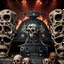 Placeholder: DJ of the damnded, insanely detailed DJ booth in hell, MID set, speakers and equipment made of bone, anatomically correct, add more skulls in th audience, photorealism, vray, 8k 3d