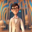 Placeholder: a portrait of smiling a man. carricature. dark black hair. short hair. light brown skin. dark brown eye pupils. wearing small rectangle, thin frame glasses. square face shape. formal dress. pixar style. 3D. 4k. portrait. highly detailed. sharp focus. high resolution. full color. cinema lighting