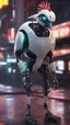 Placeholder: CHICKEN robot, sci-fi, cyberpunk, full body, ultra realistic, virtual reality, cyberpunk city and colors