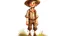 Placeholder: fantasy illustration of a cute and small but very poor country boy. He is 7 years old ,his clothes are worn out, but he looks happy.