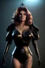 Placeholder: Raquel Welch as evil queen in black leather gown, angry, busty, curvey, cleavage, unreal 5, octane render, cinema4d, dynamic lighting, dramatic lighting, 4k, redshift render, highly detailed, hyper realistic