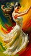 Placeholder: The flamenco dancer in white dress dancing in oil painting with hard brush colors