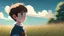 Placeholder: Timmy, a young boy with wide-eyed excitement, exploring an empty field, detailed, masterpiece, perfect eyes, HD, high resolution, ghibli style