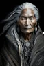 Placeholder: a photo of an Aztec man with ethnic jewelry, grey hair and grey flowing robe, in style of Annie Leibovitz, contemporary portrait of a mature yet beautiful and modernist woman, black and grey, detailed feminine face, swirling fluid smokey enigma, award-winning artwork