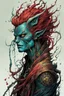 Placeholder: highly detailed full color, concept illustration of a shape shifting druid anti heroine character , maximalist, sharp focus, highest resolution, in the styles of Alex Pardee, Denis Forkas , and Masahiro Ito, boldly inked, 8k, coarse, gritty textures