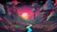Placeholder: comic style, 80's videogame landscape, negative space, space quixotic dreams, temporal hallucination, psychedelic, intricate details, very bright neon colors and deepblack background, 4K, very high contrast, chiaroscuro