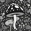 Placeholder: mushroom, black and white, cartoon, drawing, cute, creature, simple, mouth