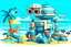 Placeholder: cool fun beach brand beach wear random design seaside robots abstract objects machines like havana brand full page like basqiat