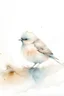 Placeholder: Watercolour of fluffy bird in winter, minimalistic, warm pastel colours, snow, realistic, two legs, negative space