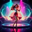 Placeholder: Futuristic sci-fi style, a pretty woman dancing energetic salsa with fluid, expressive movements, on a futuristic evolving stage with morphing 3D geometric structures, pulsating to the rhythm, dynamic vibrant neon lights, volumetric