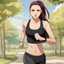 Placeholder: An Arrogant-Looking Young Woman With Pale Skin, Red Eyes, And Long Brown Hair Pulled Up In A Single, Straight Ponytail. Jogging in the park. wearing a black crop top and leggings. Anime Style, High Definition, Greg Rutkowski, 8k Resolution, Intricate Details