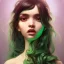 Placeholder: alien girl, cute, beautiful, long hair, curly hair, black hair, slim body, brown eyes, big eyes, green skin, turquoise dress, head and shoulders portrait, 8k resolution concept art portrait by Greg Rutkowski, Artgerm, WLOP, Alphonse Mucha dynamic lighting hyperdetailed intricately detailed