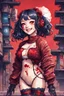 Placeholder: anormal, smile, blood, girl cute, full body, beautiful cyberpunk petit girl, hyperdetailed, behind made 8bits and Pixel Art, watercolor illustration by <Katsushika Hokusai>, darkred tones,