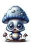 Placeholder: realistic cute little mushrooms eyes two legs dark blue hat no background