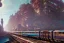 Placeholder: close up train+Elevated train+train+town on sea+sea+Italian colourful sea village +alphonse mucha, greg rutkowski,matte painting, cryengine, hyper detailed, felix kelly, fantasy art, seb mckinnon