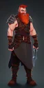 Placeholder: Dungeons and dragons character, warrior dwarf male, friendly face, high detail, High definition, ginger braided beard, ginger long hair in a bun, metal plate armor, short height, black backdrop, mustache, battle ax, cloak, strong body