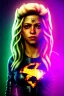 Placeholder: portrait, Shakira, blonde, angry, Realistic image, superhero, retro watchmen style, gold make-up, blood, sweat, fog, goddess style, Neon colors, leds. Black background, photo studio, concept art, smooth, unreal engine 5, god lights, ray tracing, RTX, lumen lighting, ultra detail, volumetric lighting, 3d, finely drawn, high definition, 4k.