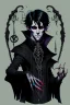 Placeholder: black haired young man necromancer wizard with gothic jewelry and tentacle fingers in the style of H. R. Geiger