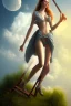 Placeholder:  woman on the ladder above clouds