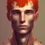 Placeholder: Italic style,boy,fair skin, reptilian eyes, many freckles, orange hair, high quality, detailed