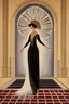 Placeholder: a woman with feathers in an Art Deco foyer by artist "Erté"