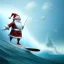 Placeholder: Santa standing of surfboard surfing a big wave, empty hands, beach, character design by cory loftis, fenghua zhong, ryohei hase, ismail inceoglu and ruan jia. unreal engine 5, artistic lighting, highly detailed, photorealistic, fantasy