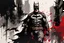 Placeholder: poster in two gradually, a one side Batman going to vote. dark tones and other side darkred tones, painting by Yoji Shinkawa,