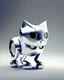 Placeholder: A robotic cat with an Apple logo called “iBots”, suggesting it’s made from an Apple product’s casing. Its glossy white and silver limbs are mechanically jointed, reflecting a scarabet’s anatomy. The design is a creative fusion of technology and organic form, compactly labeled “ibots.” Hyper detailled, hyper realistic, 4K, sharp render Extreme closeups of Wolof people. Their eyes glow with gemstone colors and reflect Cobalt Infinity, –v6