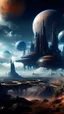 Placeholder: sci fi planet, alien city, mysterious, clouds