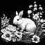 Placeholder: colorless quakkas between seeds and big flowers black background .black and white colors. for a coloring. with grayscale