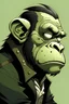 Placeholder: Detailed Side-View of a [Scholar Classy Chimpanzee] as a Gorillaz Member, [Thinking with hand on chin], [Serious] Mood, Band Gorillaz Style, 2005 Hand-Draw, By Jamie Hewlett, logo, Punk-Core Portrait, Solid Background, High Quality, 4K --v 5